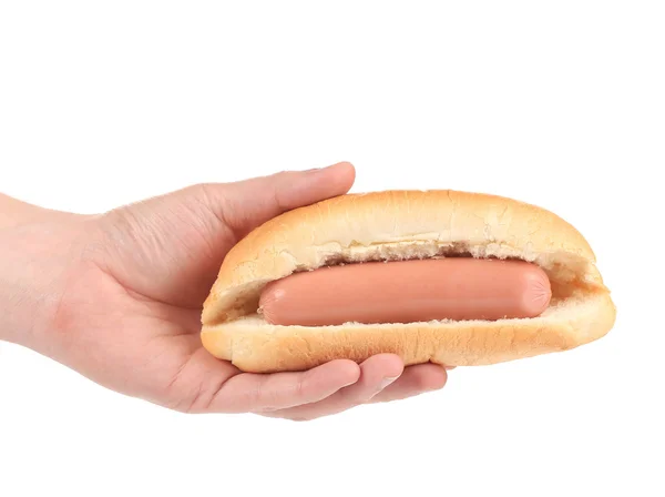 Hot Dog mit Wurstsemmel in der Hand — Stockfoto