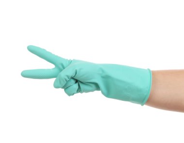 iki taraftan mavi eldiven gösterir.