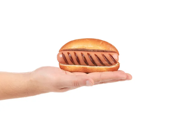 Hand houden hotdog — Stockfoto