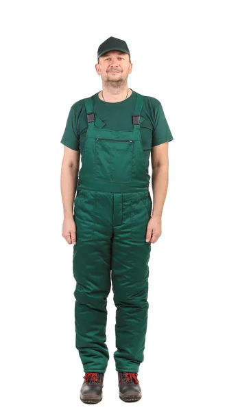 Frontal Man in green overalls — Stock Photo, Image