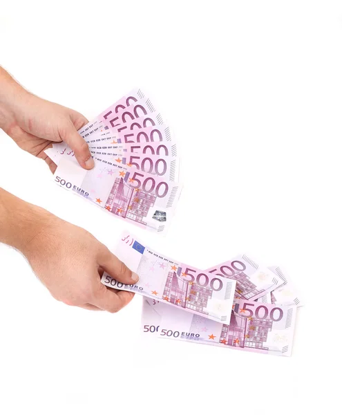Ruce drží bankovky eura. — Stock fotografie