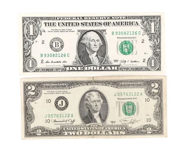 One and two dollars — Stock Photo, Image