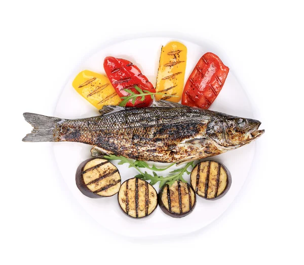 Grilled fish with vegetables. — Stock Photo, Image