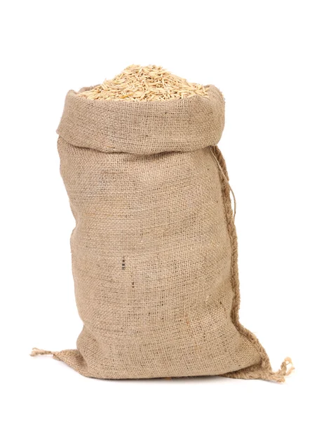 Oat seed grain in burlap sack bag — Stock Photo, Image