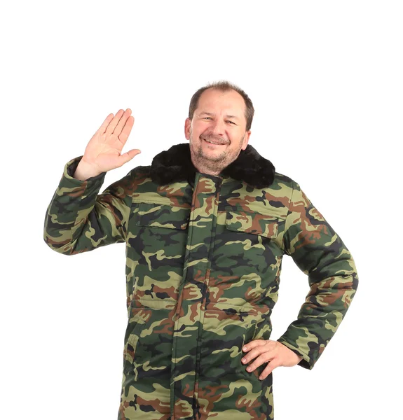 Security guard wearing green uniform — Stock Photo, Image