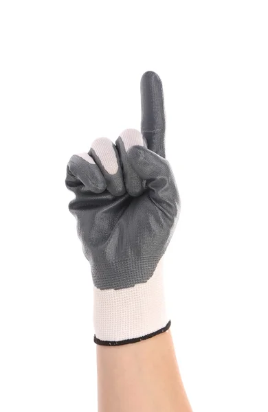 Hand toont één in rubberen handschoen. — Stockfoto