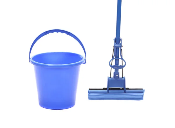 Blue bucket with sponge mop — Stock Photo, Image