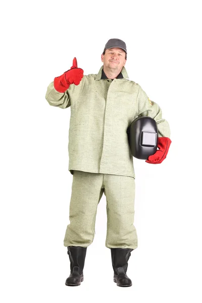 Welder shows okey sign — Stock Photo, Image