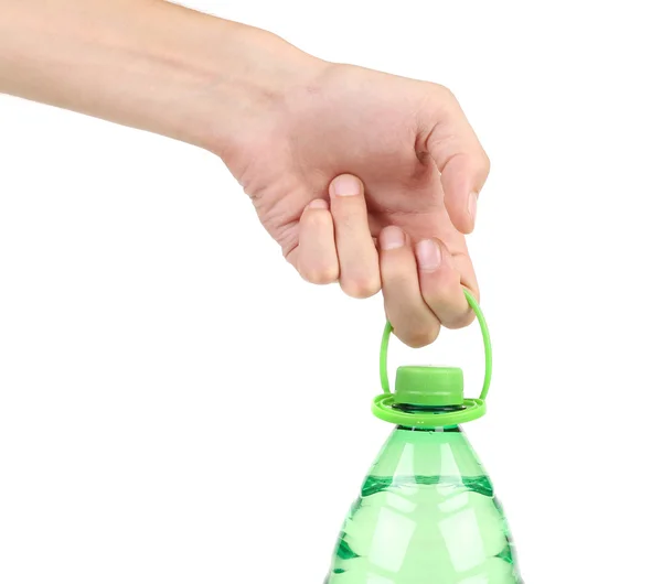 Tenuta in mano bottiglia di plastica . — Foto Stock