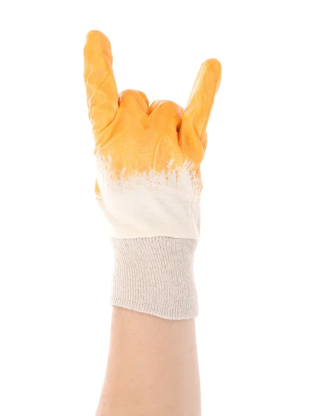 Working hand in glove shows rock sign — Stock Photo, Image