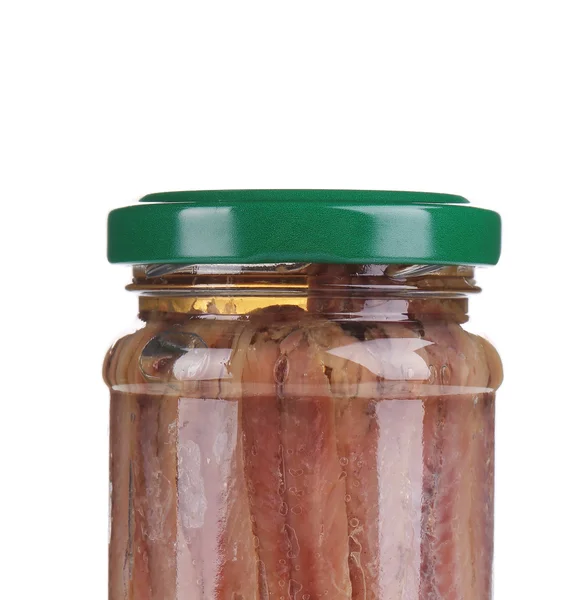 Jar of anchovy fillets — Stock Photo, Image