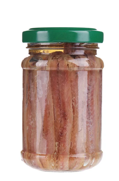 カタクチイワシの切り身の jar ファイル. — ストック写真