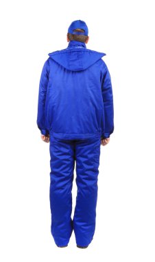 mavi üniformalı işçi.