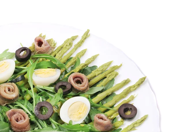 Salad with anchovies and asparagus — Stock Photo, Image