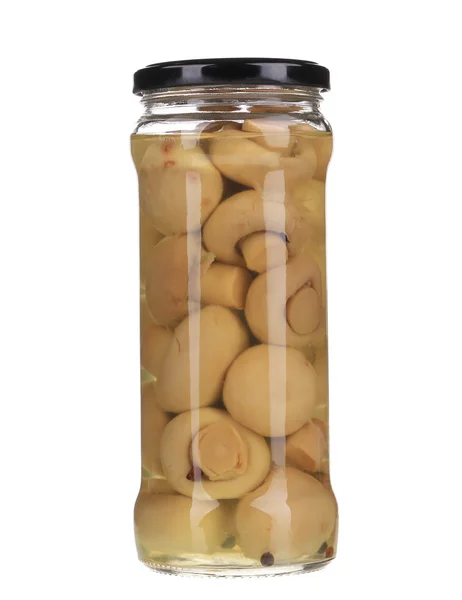 Mushrooms marinaded in glass jar — Stock Photo, Image