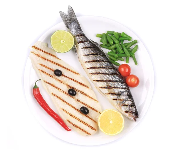 Grilled seabass with pangasius fillet — Stock Photo, Image