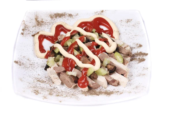 Meat salad with mushrooms — Stock Photo, Image