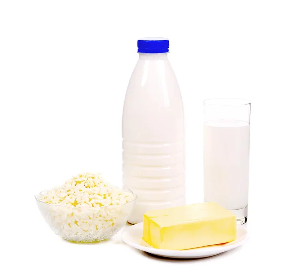 Hüttenkäse en melk glas. — Stockfoto