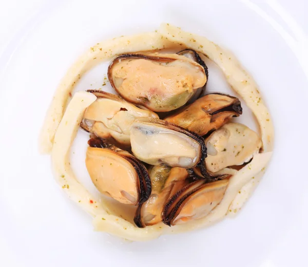 Mejillones en un plato blanco . —  Fotos de Stock