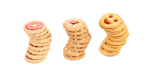 Drie stapels van verschillende koekjes. — Stockfoto