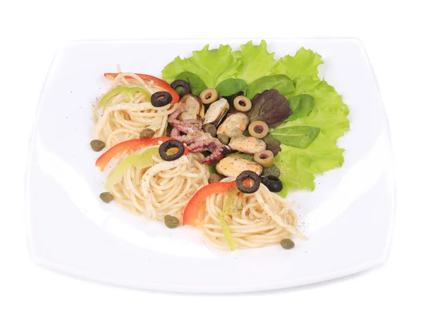 Sea salad with spaghetti — Stock Photo, Image