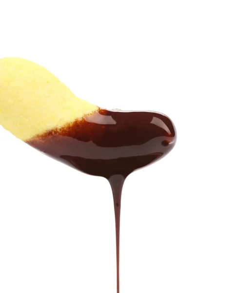 Marshmallow in chocolate syrup — Stock Photo, Image