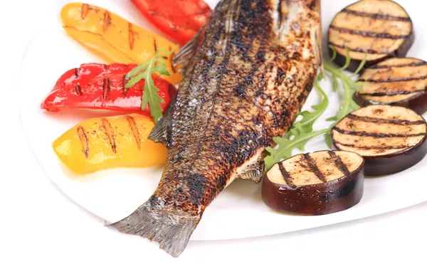 Grilled seabass on plate — Stock Photo, Image