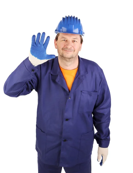 Worker putting on rubber glove — Stock Photo, Image