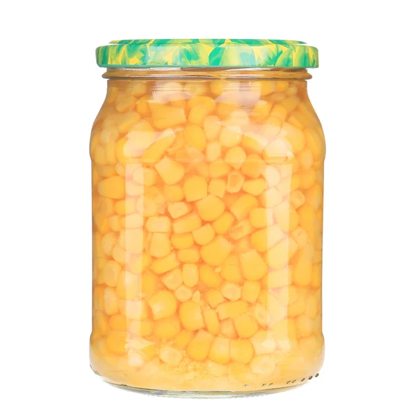 Tarro de vidrio con maíz enlatado . —  Fotos de Stock