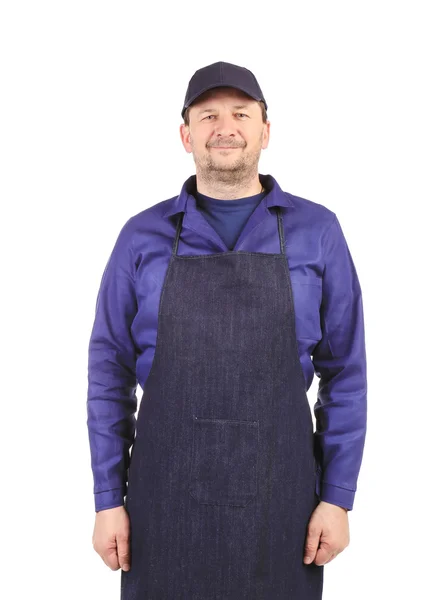 Smiling man dressed in apron. — Stock Photo, Image