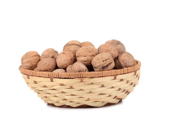 Walnuts on basket. — Stock Photo, Image