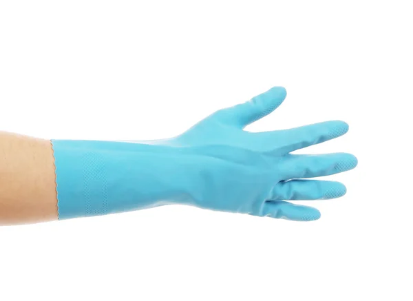 Niebieskie rękawice lateksowe z strony. — Zdjęcie stockowe