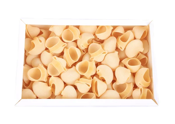 Conchas de pasta italiana en una caja blanca — Foto de Stock