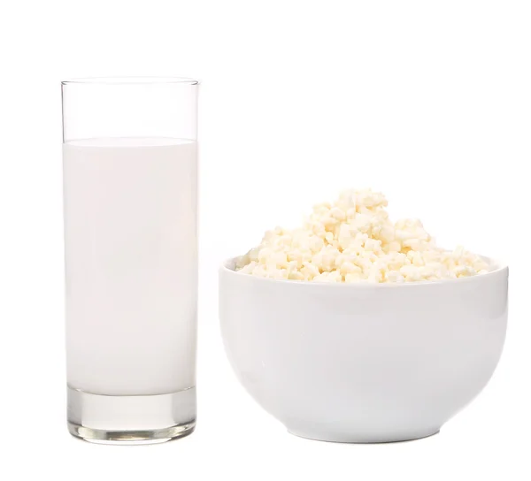 Cottage cheese and glass of milk — Stock Photo, Image