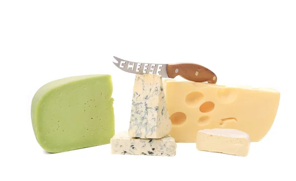 Various cheese types with knife — Stock Photo, Image