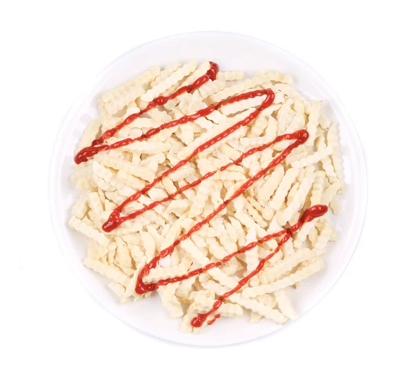 Frozen french fries with ketchup. — Stock Photo, Image