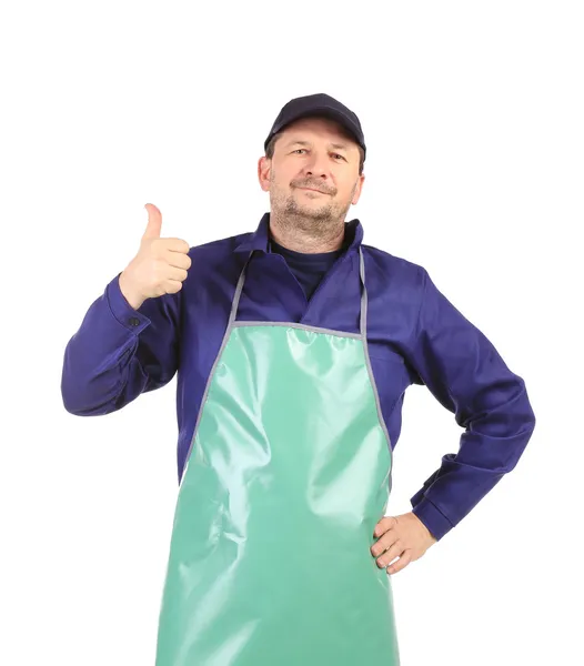 Smiling man dressed in apron. — Stock Photo, Image