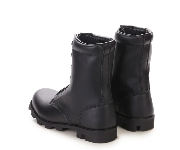 Black leather high boots. — Stock Photo, Image