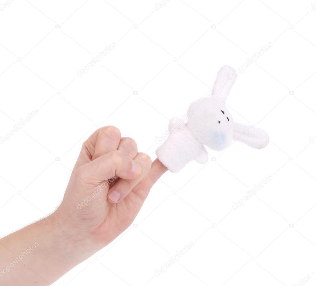 Hand and fingers wearing puppet rabbit