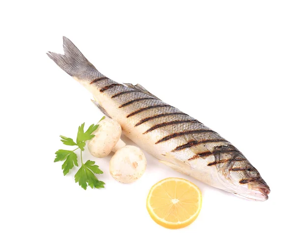 Grillad fisk med citron och svamp. — Stockfoto