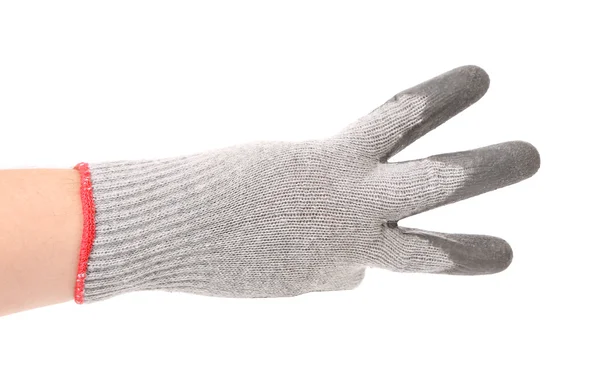 Hand in handschoenen toont er drie. — Stockfoto