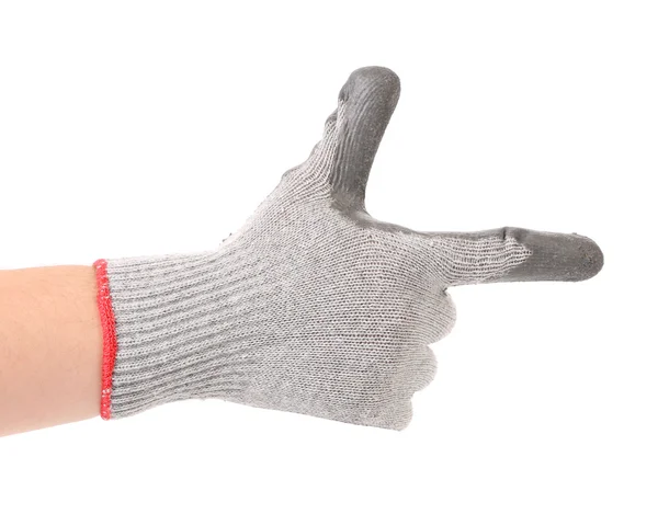Ruce v rukavicích ukazuje jeden. — Stock fotografie