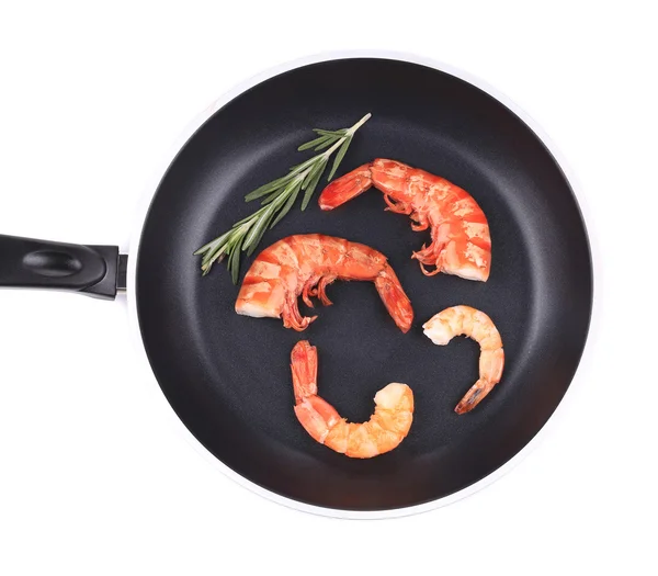 Boiled shrimps in frying pan. — Stock Photo, Image