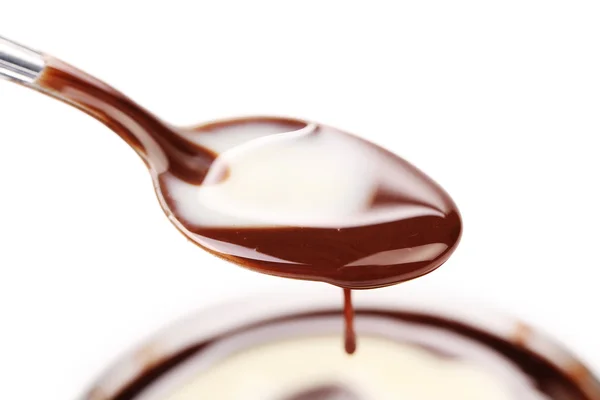 Spoon with liquid chocolate. — Stock Photo, Image