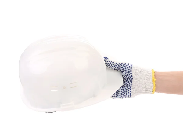 Hand holding white hard hat. — Stock Photo, Image