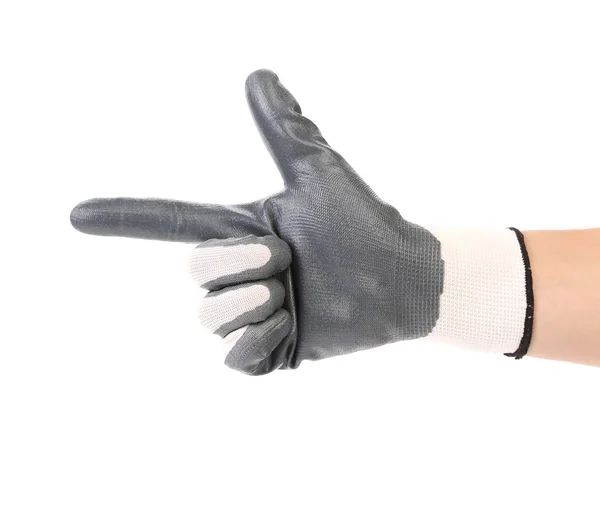 Рука показывает один в резиновой перчатке . — стоковое фото