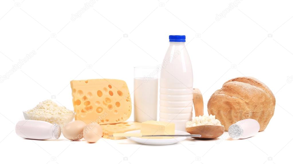 Dairy products, eggs and bread.