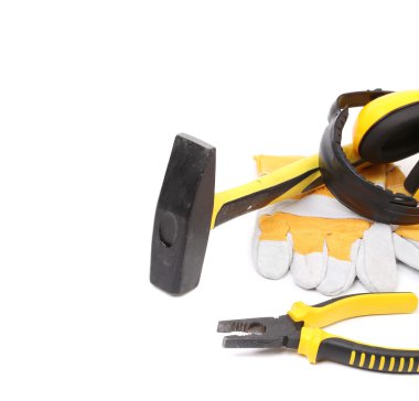 eldiven ve marangozluk aletleri.