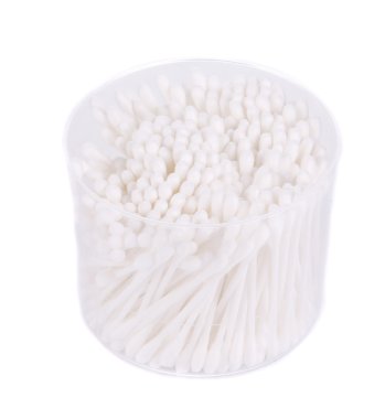 pamuklu kulak yuvarlak kutu içinde sopa.