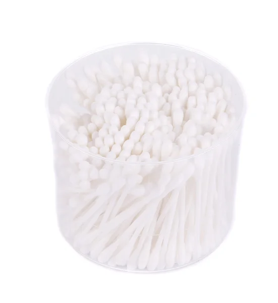 Cotton ear sticks in round box. — Stock Photo, Image